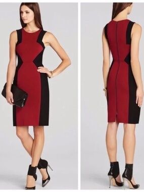 BCBGMAXAZRIA Black & Merlot Colorblock Sheath Dress – Size 2